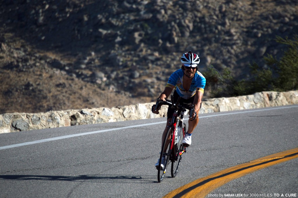 Rob going down the "Glass Elevator" on the way into Borrego Springs, CA: the beginning of the desert.