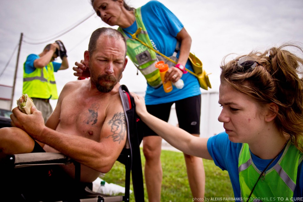 An exhausted Rob is comforted by his daughter (and crew member, Rachel) after his nap on the eastern side of the Mississippi.